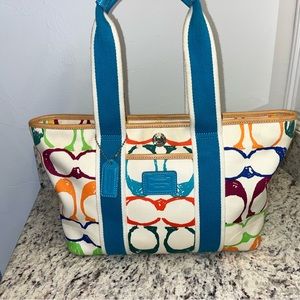 Vintage Coach Signature Multicolor Monogram Hampton Tote